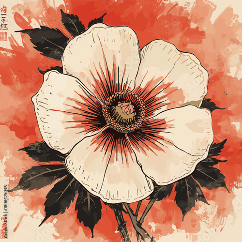 Vector illustration of sumi-e of bellflower