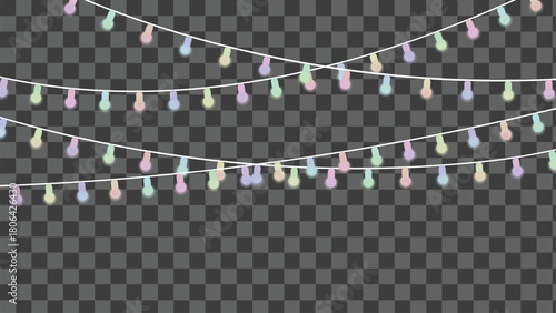 Pastel colored string lights illustration on transparent