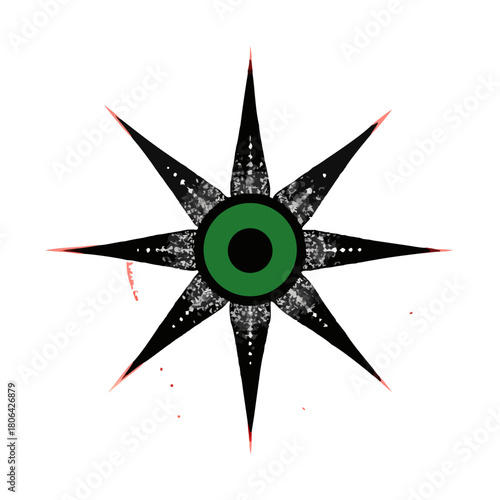 Black vintage star compass symbol with green center