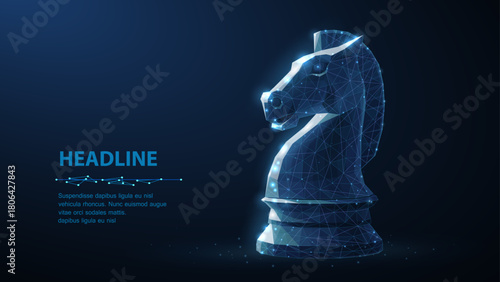 Knight. Abstract vector 3d chess knight isolated on blue. Business strategy, marketing solution, strategic vision, innovate technology concept.

