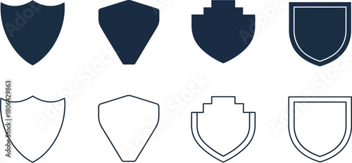 Eight diverse vector shields arranged in two rows