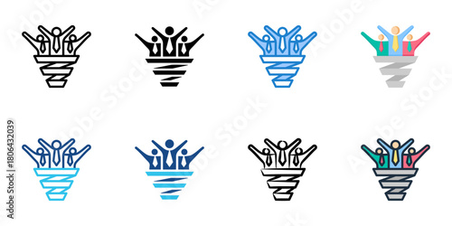 Recruitment funnel icon set multiple style collection 
