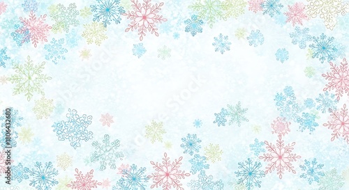 Pastel snowflakes scattered on a light background creating a wintery and festive seasonal design