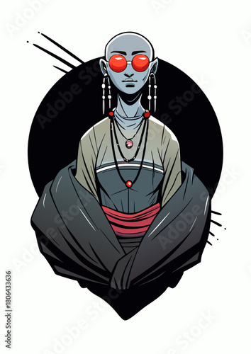 Mystical African Oracle Woman in Traditional Costume Illustration