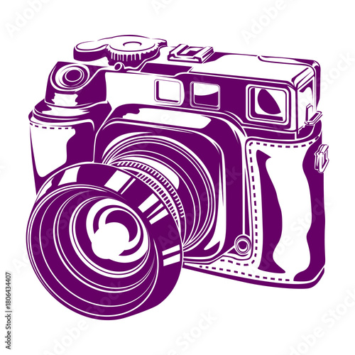 Minimal yet detailed silhouette of a compact rangefinder camera, ideal for retro-style visuals, photography icons, and clean graphic design projects.