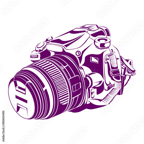 Dynamic silhouette of a DSLR camera with a fully closed lens body, great for photography branding, digital design assets, and tech-themed visuals.