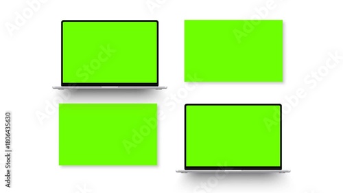Laptop with green screen and empty web templates. Animated mockup for showcasing website design and UI projects