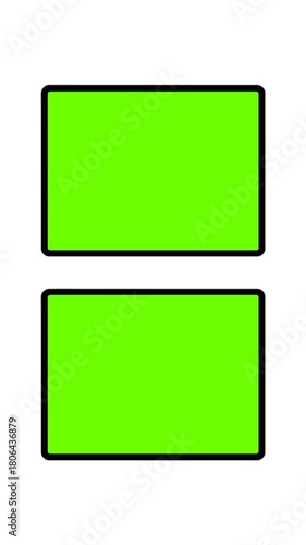 Two animated tablet mockups on white background, blank green screens for showcasing app interfaces, UI design and mobile layouts in vertical video