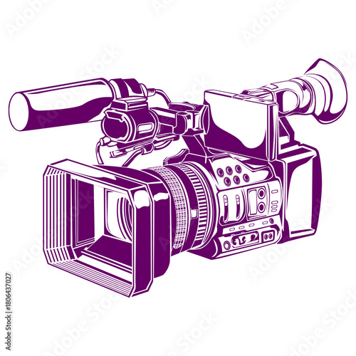 Silhouette of a handheld camcorder with detailed grip and lens, perfect for video production themes, media graphics, and creative design assets.