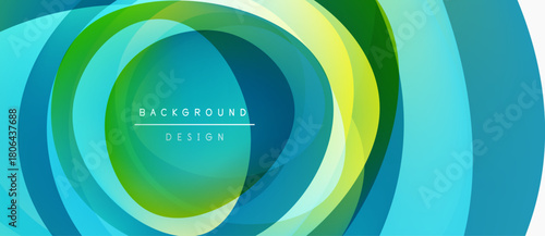 Abstract layers create vibrant circular design. Green, blue hues blend, forming dynamic visual effect. Modern background element.