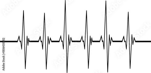 Heartbeat icon set, silhouette ECG waveform with sharp peaks and valleys, black and white illustration, medical, health, rhythm, vector grid