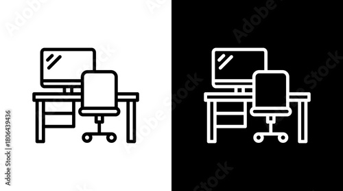 Home Office  White Icon Set Design