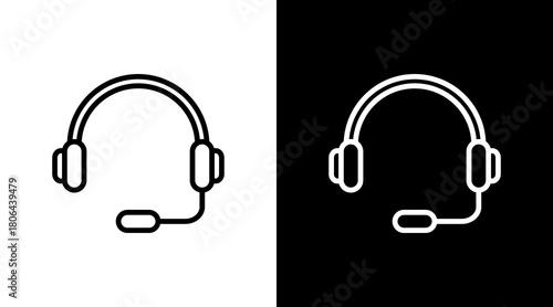 Headphones Mic  White Icon Set Design