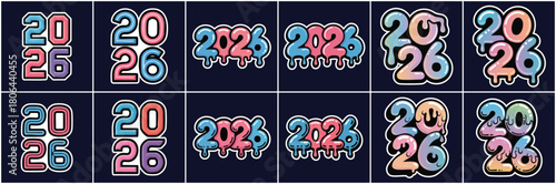 Retro numbers 2026 with bubbly and dripping effects