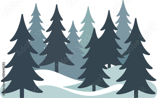 Winter pine forest landscape vector illustration