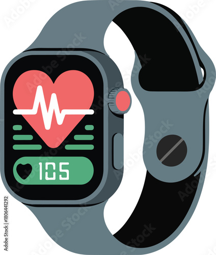 Modern sport smartwatch illustration with heart rate monitor and fitness tracking features