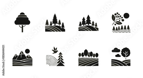 Vector Illustration of Landscape Elements in Nature and Outdoors Scenery