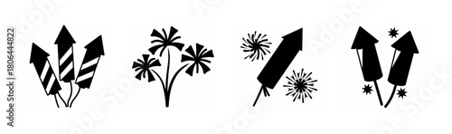Fireworks celebration icons set for festive event and holiday design