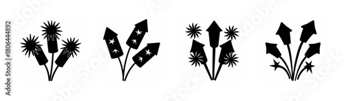 Firework celebration icons set for festive event and new year design