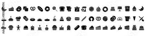 Bakery icon vector set. cooking illustration sign collection. bake symbol. Cake and desert web icons. Bread mark.