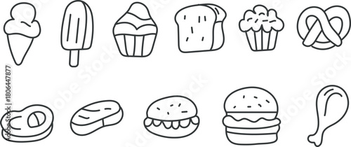 Cute hand-drawn doodle food set illustration.