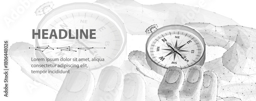 Compass in digital hand. business strategic explorer, Vision crisis, Mission path, Agency creative, Digital strategy, Market decision, Achievement strategy, Financial stock, Company vision concepts

