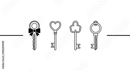A row of decorative black and white keys on a simple line