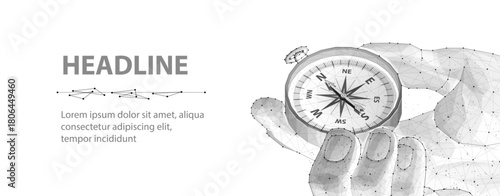 Compass in digital hand. business strategic explorer, Vision crisis, Mission path, Agency creative, Digital strategy, Market decision, Achievement strategy, Financial stock, Company vision concepts

