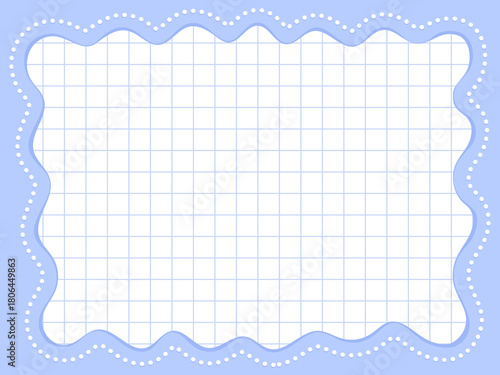 平成レトロな薄い青色のドット縁に波線フレーム格子柄