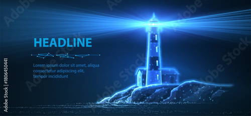 Lighthouse. Guiding light, beacon of hope, lighthouse guide, safe harbor, steady guidance, leadership vision, strategic solution, digital technology, business mission, navigation tech concept.

