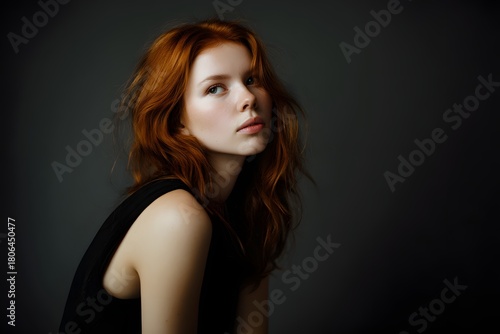 Wallpaper Mural Portrait of a beautiful young woman with red hair and clear skin sitting in a studio Torontodigital.ca