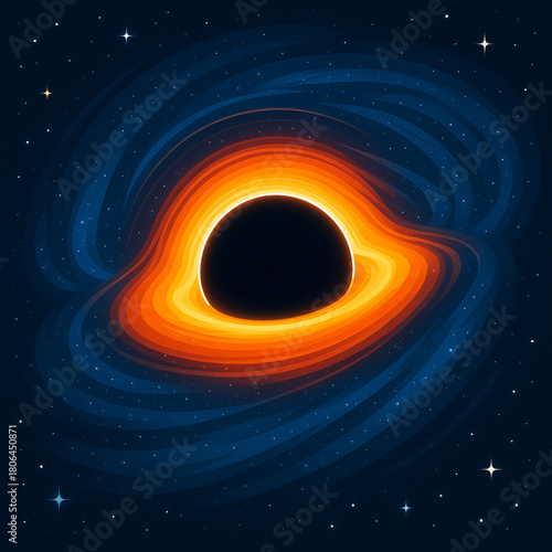 Vector Illustration of a Black Hole with Gravitational Lensing Effect