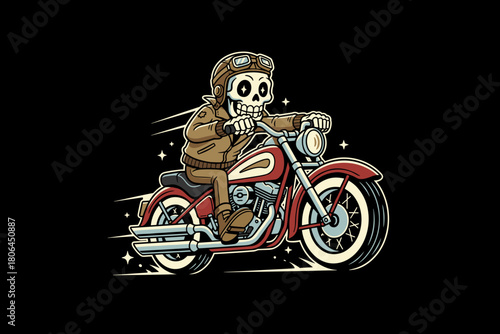 Skeleton Rider on a Vintage Motorcycle with a Leather Jacket and