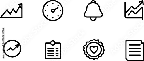 Minimalist line art dashboard icons for data visualization and analytics