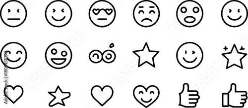 Minimalist line art set of emoji and emotion icons for modern communication and design projects