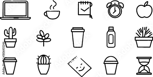 Minimalist line art icons of freelance work and office essentials