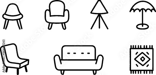 Minimalist line art collection of furniture pieces for interior design projects