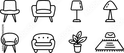 Minimalist line art collection of modern furniture for interior design