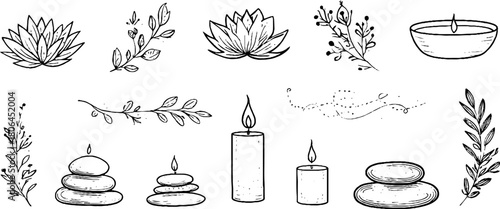 Minimalist line art set featuring meditation and mindfulness symbols for tranquil design