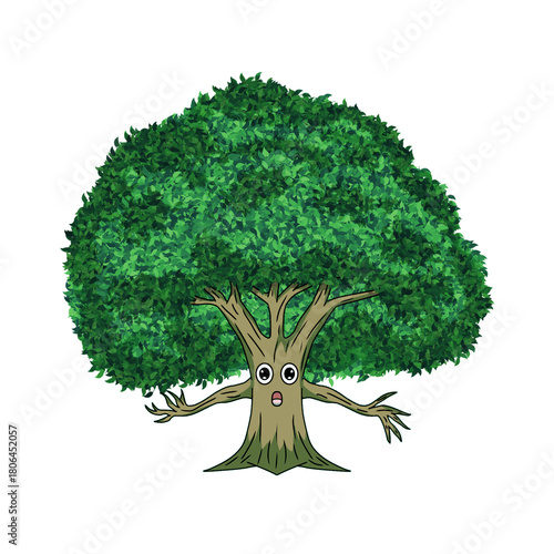 Illustration of a tree with a cute face on a transparent background