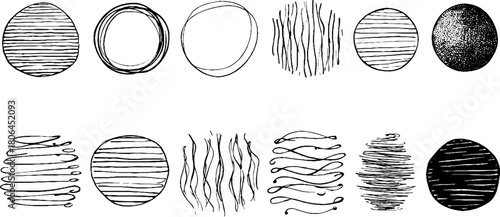 Minimalist line art set featuring unique circular and linear patterns for design use