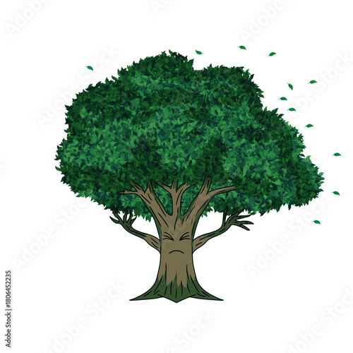 Illustration of a tree with a cute face on a transparent background