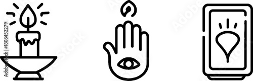 Mystic minimalist line art set featuring candle, taro, and symbolic icons for spiritual design