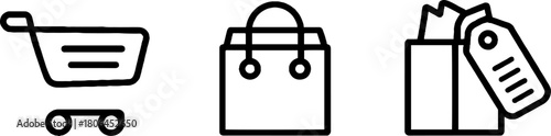 Minimalist line art set of shopping and sales icons for design and branding