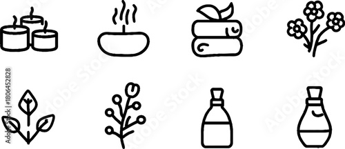 Minimalist line art symbols of spa and relaxation for wellness design