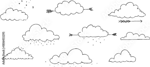 Minimalist line art collection of cloud and bubble shapes for design and decoration