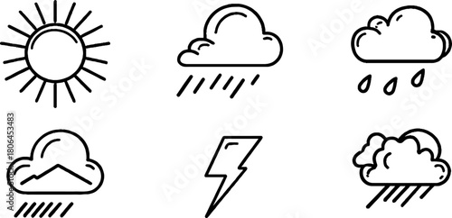 Minimalist line art set of weather and climate icons for design and illustration