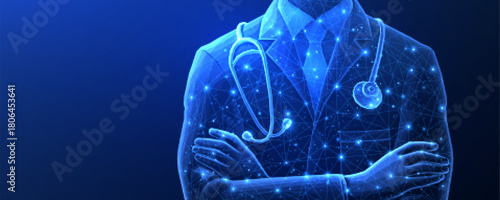 Digital online AI doctor. Healthcare system, hospital medicine tech, virtual doctor, medical assistant, innovation medicine, artificial intelligence, healthcare concept.

