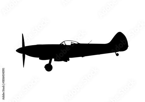 Vintage fighter plane silhouette, side view
