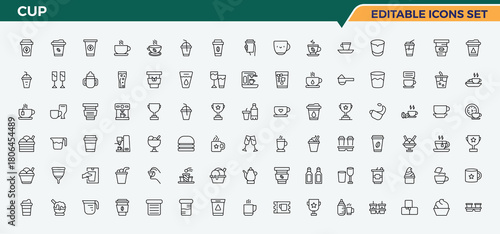 Cup line icon set. Includes thin line symbols competition, achievement, medal, success, rank, win and more. Trophy icon set. Outline icons in linear style. Vector illustration. Pixel perfect.